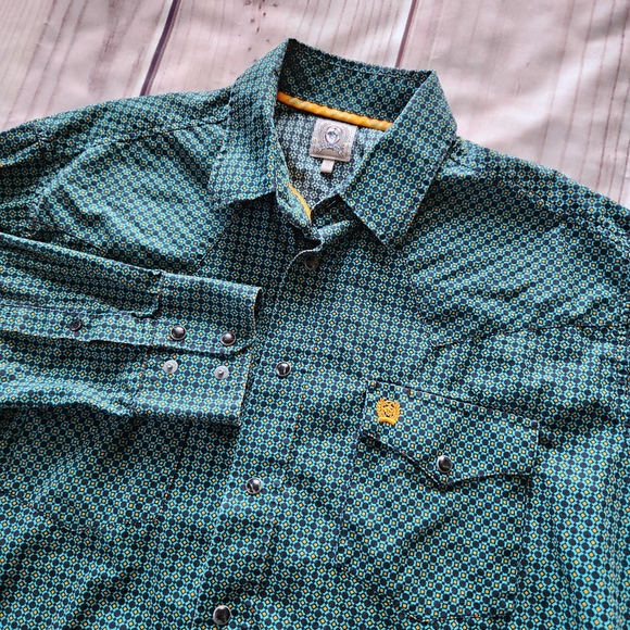 Cinch Other - Cinch Western Pearl Snap Long Sleeve Shirt Turquoise Orange | Men's Size S